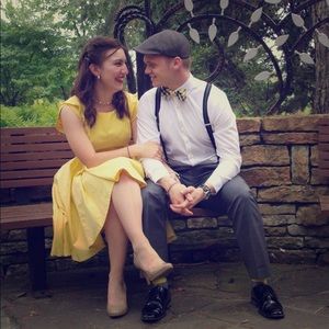 Shabby Apple in a Cinch dress in yellow